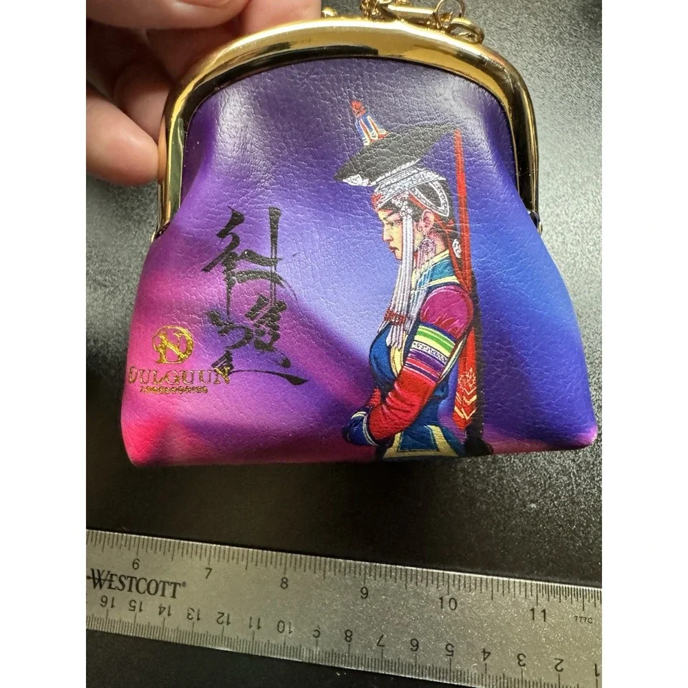 OULGUN Asian Ethnic Art Coin Purse Keychain Kiss Lock Mini Wallet‎